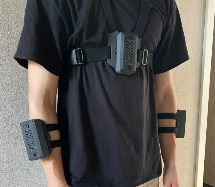 Trackers mounted on the chest and arms